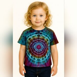 Kids Small Mandala Tie Dye Tee Shirt One of a Kind Rainbow